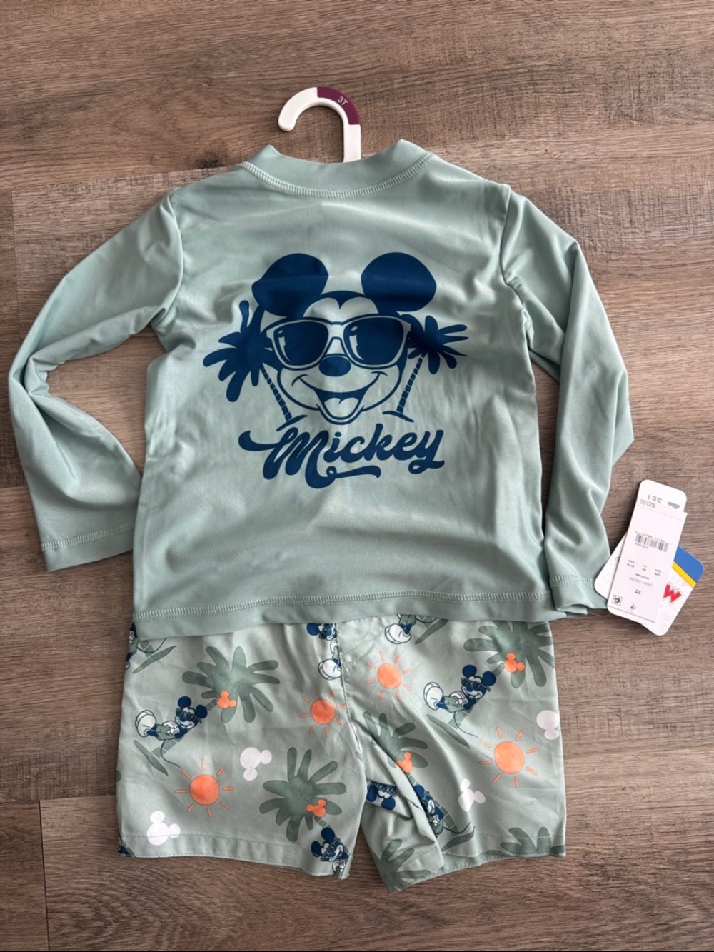 Disney Seafoam Green Mickey Graphic Pajama Set with Navy Print